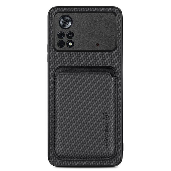For Xiaomi Poco X4 Pro 5G Carbon Fiber Leather Card Magsafe Magnetic Phone Case(Black)