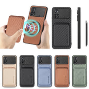 For Xiaomi Poco X4 Pro 5G Carbon Fiber Leather Card Magsafe Magnetic Phone Case(Black)