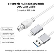 1m 8 Pin to USB + MIDI Electronic Music Instrument & OTG & Charging Multifunctional Cable Compatible with above iOS 10.3.2