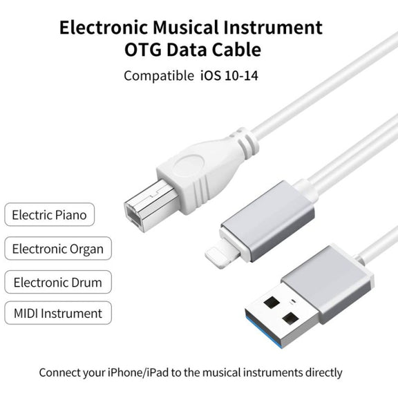 1m 8 Pin to USB + MIDI Electronic Music Instrument & OTG & Charging Multifunctional Cable Compatible with above iOS 10.3.2