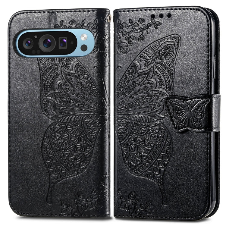 For Google Pixel 9 Butterfly Love Flower Embossed Leather Phone Case(Black)