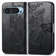 For Google Pixel 9 Butterfly Love Flower Embossed Leather Phone Case(Black)