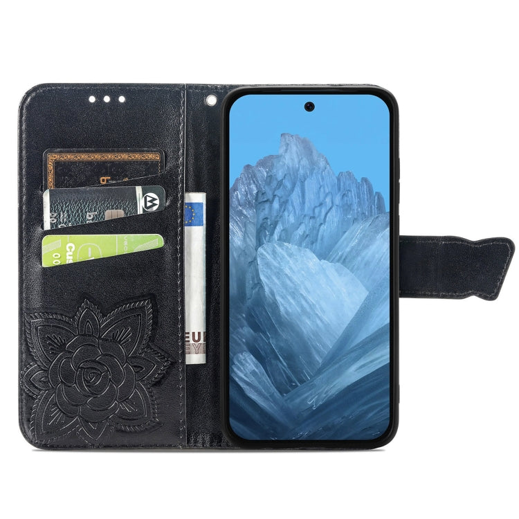 For Google Pixel 9 Butterfly Love Flower Embossed Leather Phone Case(Black)