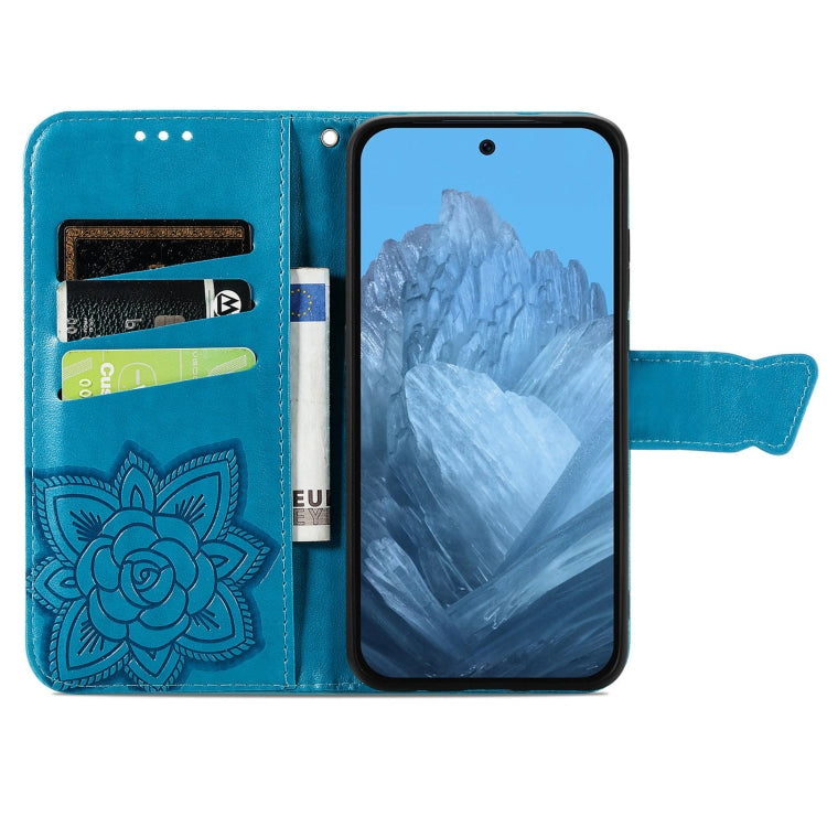 For Google Pixel 9 Butterfly Love Flower Embossed Leather Phone Case(Blue)