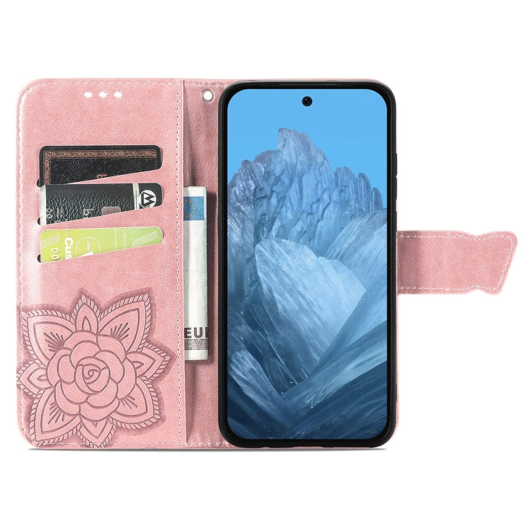 For Google Pixel 9 Butterfly Love Flower Embossed Leather Phone Case(Rose Gold)