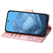For Google Pixel 9 Butterfly Love Flower Embossed Leather Phone Case(Rose Gold)