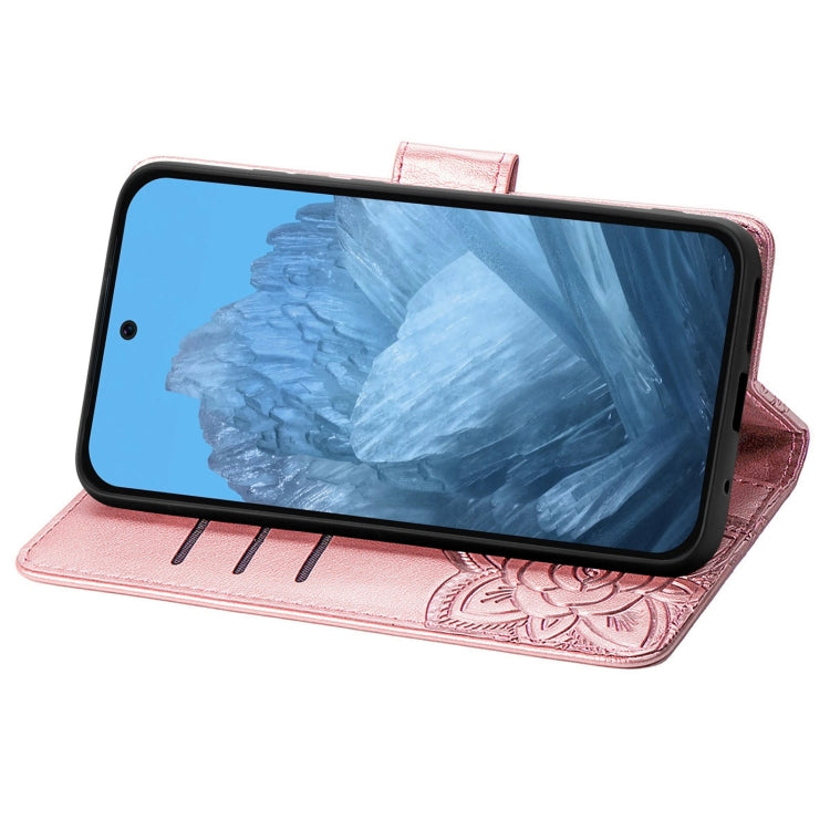For Google Pixel 9 Butterfly Love Flower Embossed Leather Phone Case(Rose Gold)