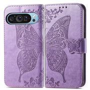 For Google Pixel 9 Butterfly Love Flower Embossed Leather Phone Case(Light Purple)