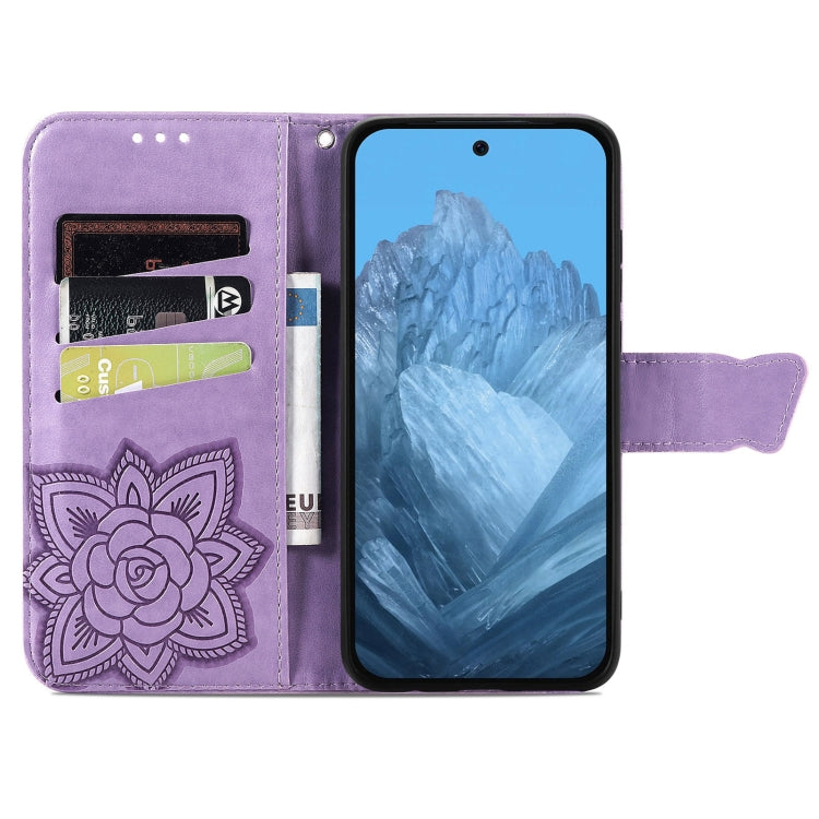 For Google Pixel 9 Butterfly Love Flower Embossed Leather Phone Case(Light Purple)