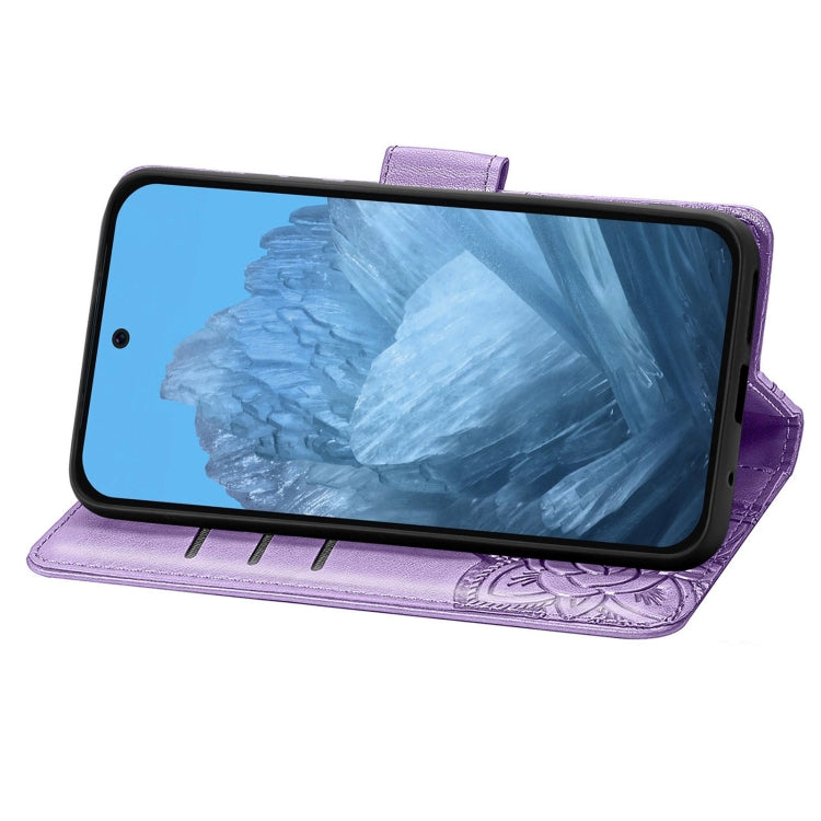 For Google Pixel 9 Butterfly Love Flower Embossed Leather Phone Case(Light Purple)