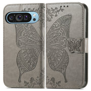 For Google Pixel 9 Butterfly Love Flower Embossed Leather Phone Case(Gray)
