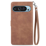 For Google Pixel 9 Pro Embossed Flower Zipper Leather Phone Case(Brown)