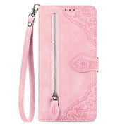 For Google Pixel 9 Pro Embossed Flower Zipper Leather Phone Case(Pink)