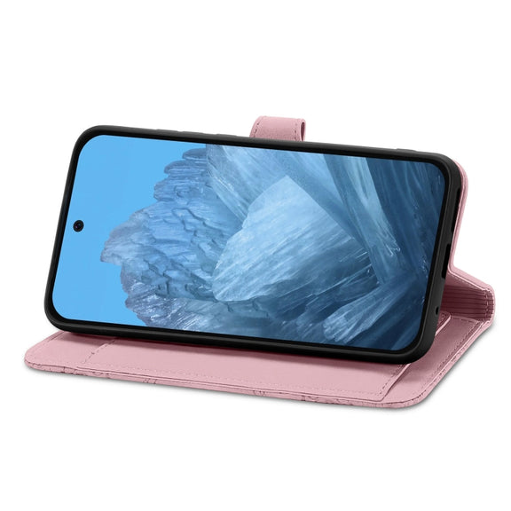 For Google Pixel 9 Pro Embossed Flower Zipper Leather Phone Case(Pink)