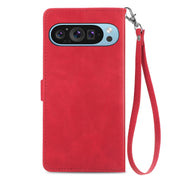 For Google Pixel 9 Pro Embossed Flower Zipper Leather Phone Case(Red)