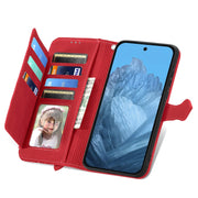 For Google Pixel 9 Pro Embossed Flower Zipper Leather Phone Case(Red)