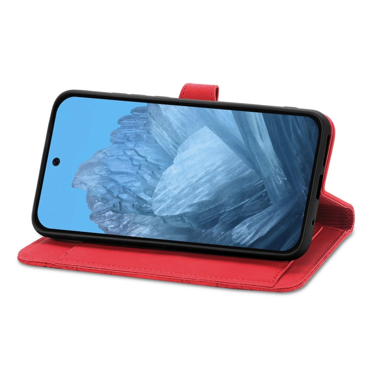 For Google Pixel 9 Pro Embossed Flower Zipper Leather Phone Case(Red)