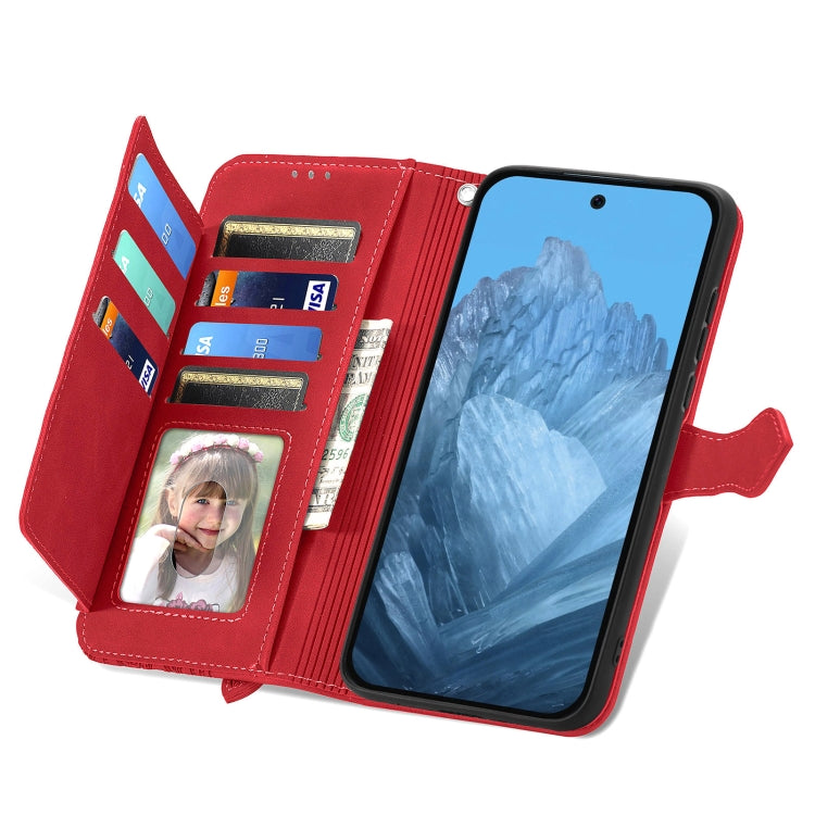 For Google Pixel 9 Embossed Flower Zipper Leather Phone Case(Red)