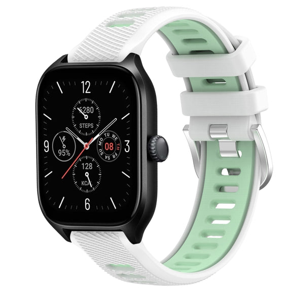 For Amazfit GTR Mini 20mm Cross Texture Two Color Silicone Steel Buckle Watch Band(White+Teal)