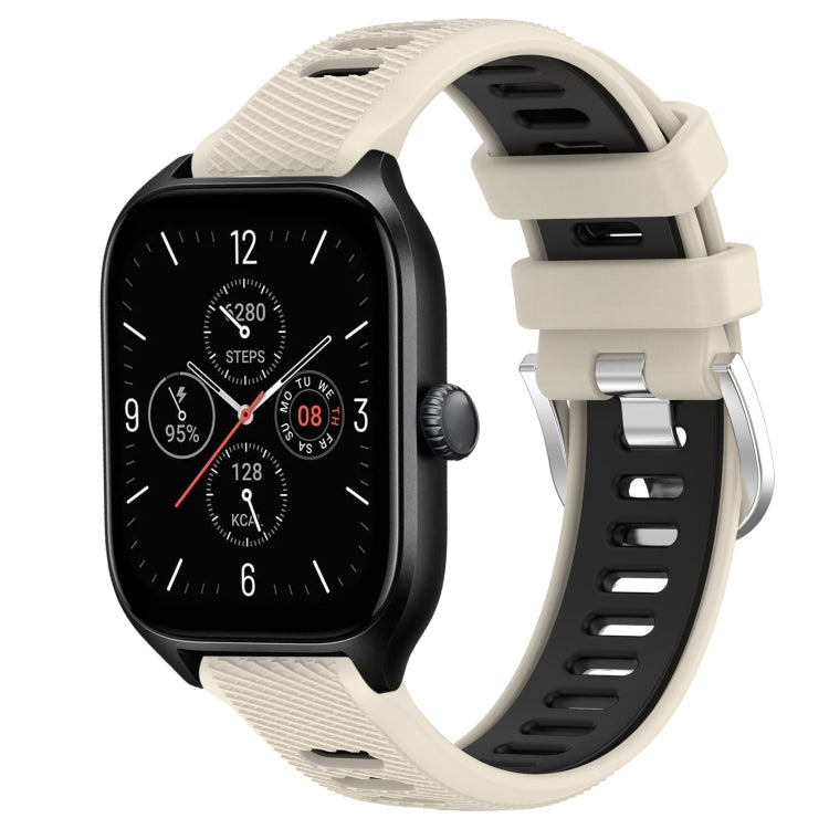 For Amazfit GTR Mini 20mm Cross Texture Two Color Silicone Steel Buckle Watch Band(Starlight+Black)