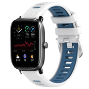 For Amazfit GTS 4 20mm Cross Texture Two Color Silicone Steel Buckle Watch Band(White+Blue)