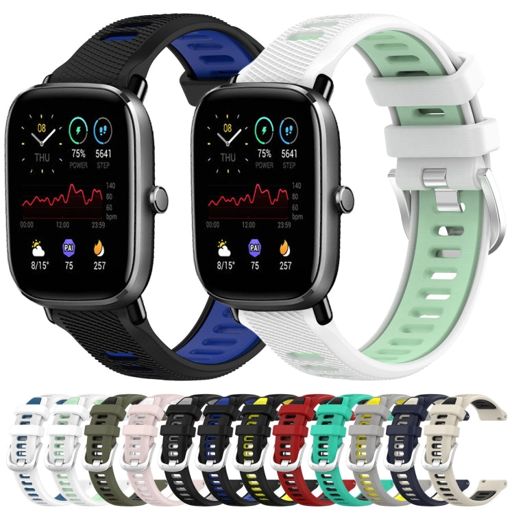 For Amazfit GTS 4 20mm Cross Texture Two Color Silicone Steel Buckle Watch Band(White+Blue)