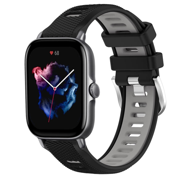 For Amazfit GTS 4 Mini 20mm Cross Texture Two Color Silicone Steel Buckle Watch Band(Black+Grey)
