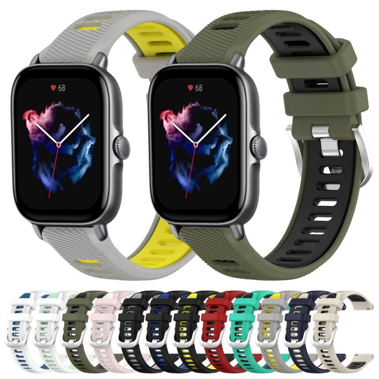 For Amazfit GTS 4 Mini 20mm Cross Texture Two Color Silicone Steel Buckle Watch Band(White+Blue)
