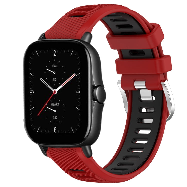 For Amazfit GTS 3 20mm Cross Texture Two Color Silicone Steel Buckle Watch Band(Red+Black)