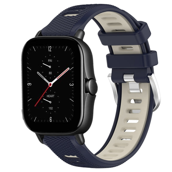For Amazfit GTS 3 20mm Cross Texture Two Color Silicone Steel Buckle Watch Band(Midnight Blue + Starlight)
