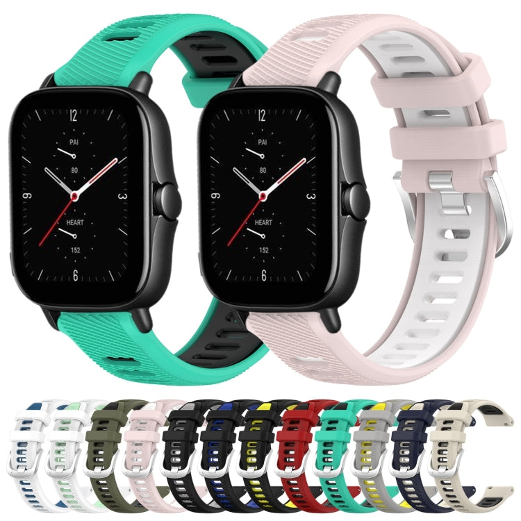 For Amazfit GTS 3 20mm Cross Texture Two Color Silicone Steel Buckle Watch Band(White+Teal)