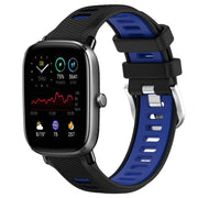 For Amazfit GTS 2E 20mm Cross Texture Two Color Silicone Steel Buckle Watch Band(Black+Blue)
