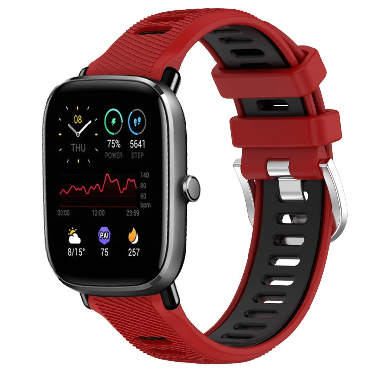 For Amazfit GTS 2E 20mm Cross Texture Two Color Silicone Steel Buckle Watch Band(Red+Black)