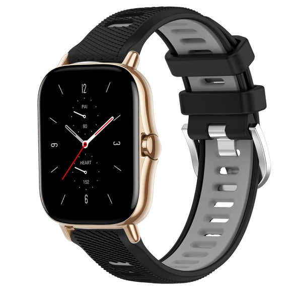 For Amazfit GTS 2 Mini 20mm Cross Texture Two Color Silicone Steel Buckle Watch Band(Black+Grey)