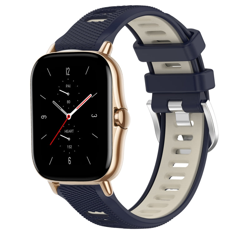 For Amazfit GTS 2 Mini 20mm Cross Texture Two Color Silicone Steel Buckle Watch Band(Midnight Blue + Starlight)