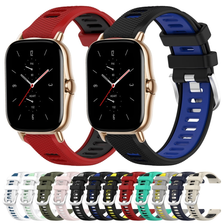 For Amazfit GTS 2 Mini 20mm Cross Texture Two Color Silicone Steel Buckle Watch Band(Black+Grey)