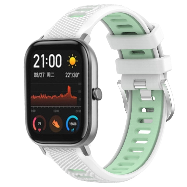 For Amazfit GTS 2 20mm Cross Texture Two Color Silicone Steel Buckle Watch Band(White+Teal)