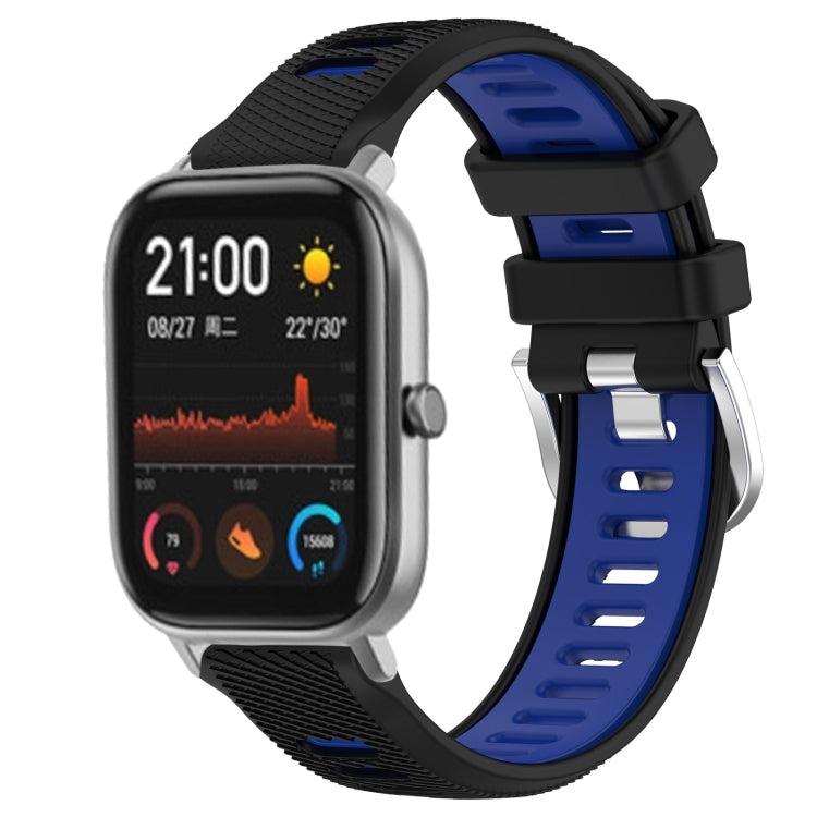 For Amazfit GTS 2 20mm Cross Texture Two Color Silicone Steel Buckle Watch Band(Black+Blue)