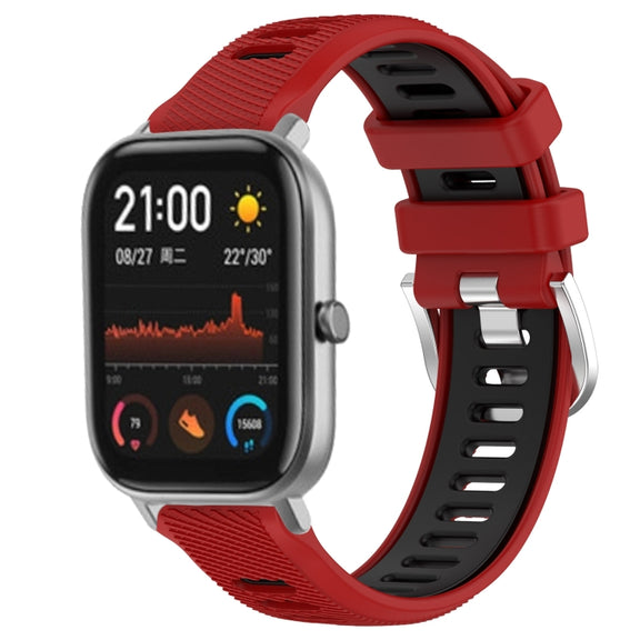 For Amazfit GTS 2 20mm Cross Texture Two Color Silicone Steel Buckle Watch Band(Red+Black)
