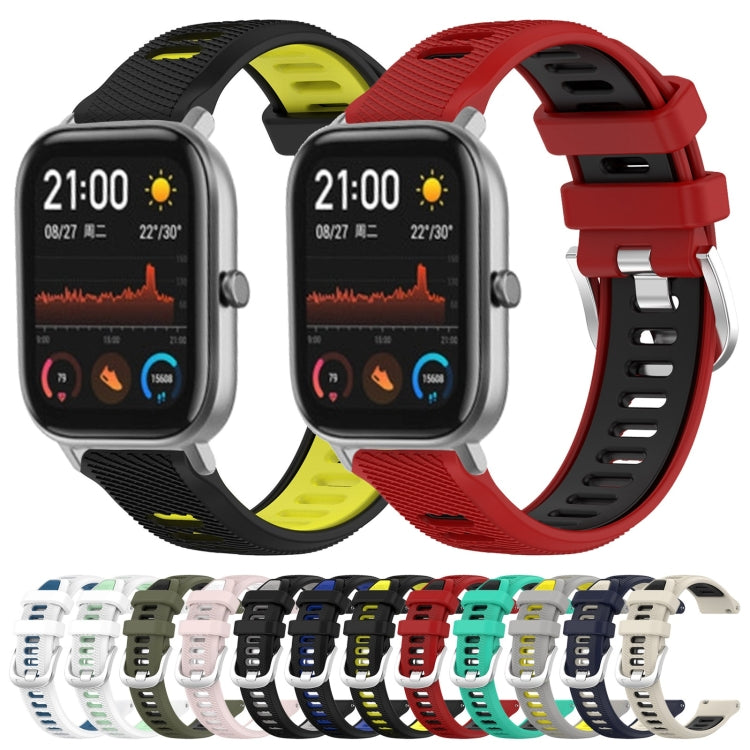 For Amazfit GTS 2 20mm Cross Texture Two Color Silicone Steel Buckle Watch Band(Red+Black)