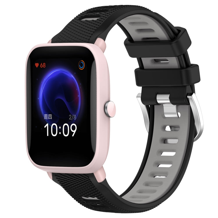 For Amazfit GTR 42MM 20mm Cross Texture Two Color Silicone Steel Buckle Watch Band(Black+Grey)