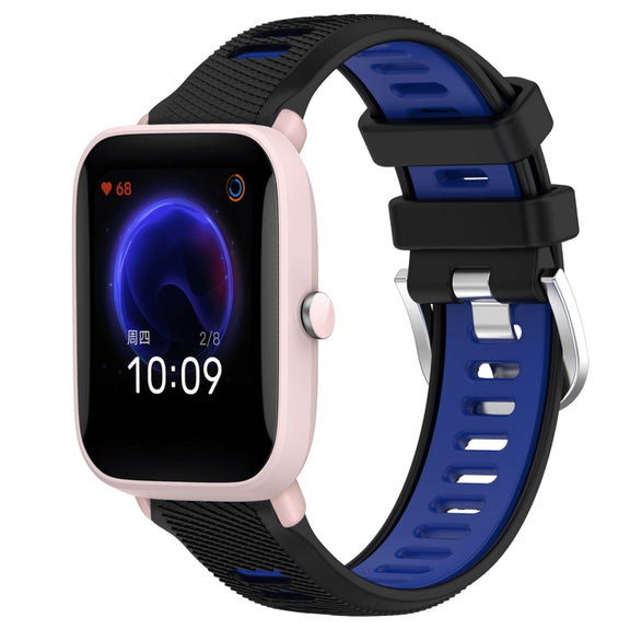 For Amazfit GTR 42MM 20mm Cross Texture Two Color Silicone Steel Buckle Watch Band(Black+Blue)