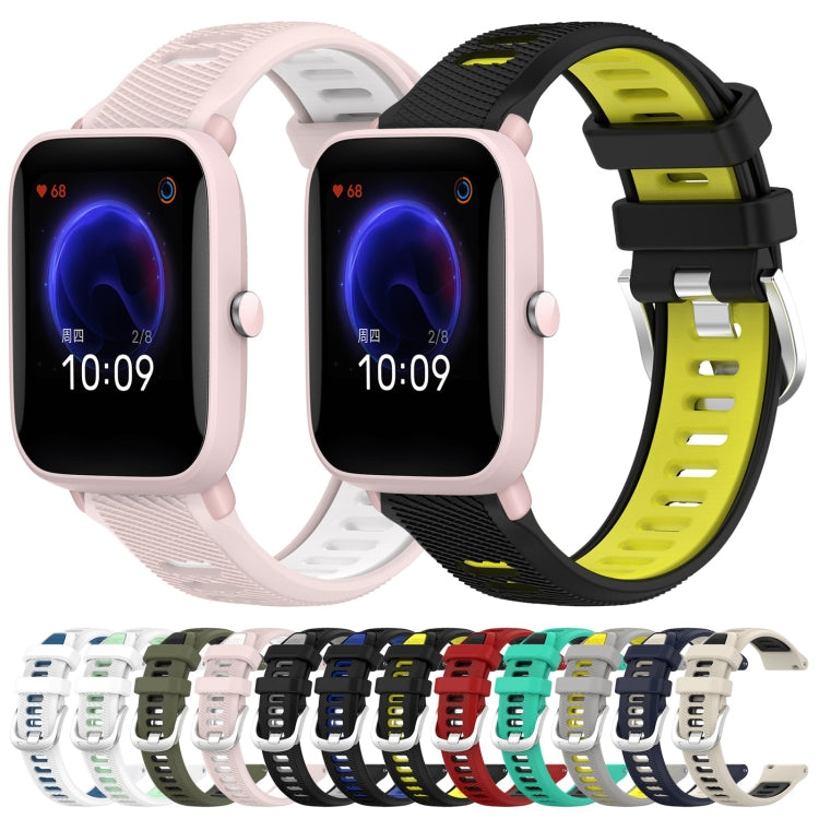 For Amazfit GTR 42MM 20mm Cross Texture Two Color Silicone Steel Buckle Watch Band(White+Blue)