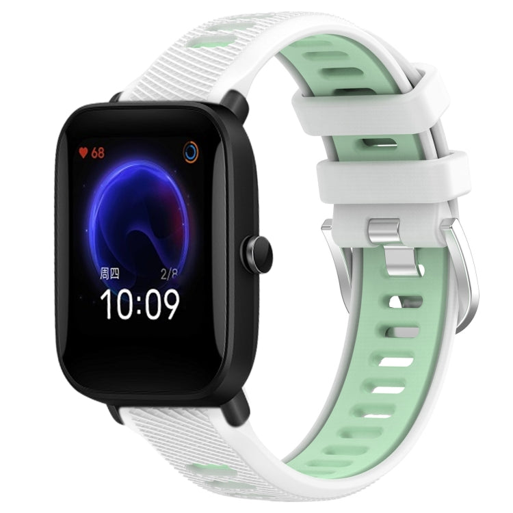 For Amazfit Pop Pro 20mm Cross Texture Two Color Silicone Steel Buckle Watch Band(White+Teal)