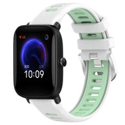 For Amazfit Pop Pro 20mm Cross Texture Two Color Silicone Steel Buckle Watch Band(White+Teal)