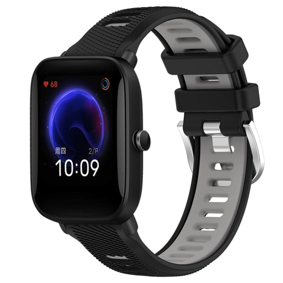 For Amazfit Pop Pro 20mm Cross Texture Two Color Silicone Steel Buckle Watch Band(Black+Grey)