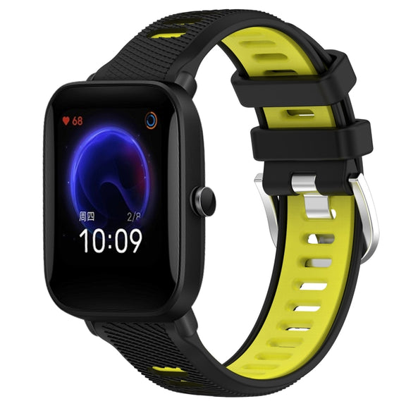 For Amazfit Pop Pro 20mm Cross Texture Two Color Silicone Steel Buckle Watch Band(Black+Lime Green)