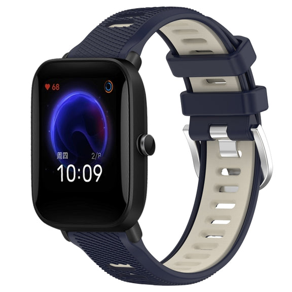 For Amazfit Pop Pro 20mm Cross Texture Two Color Silicone Steel Buckle Watch Band(Midnight Blue + Starlight)