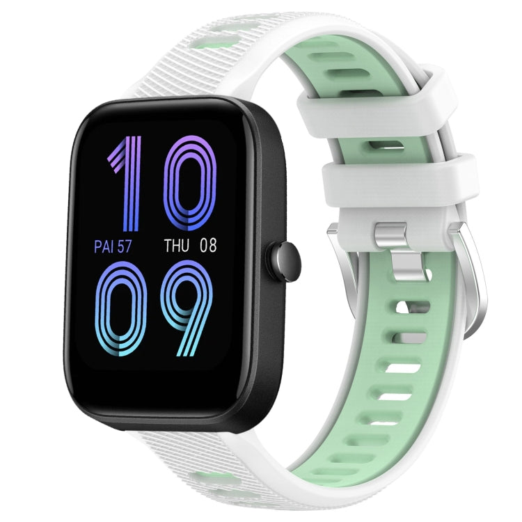 For Amazfit Pop 20mm Cross Texture Two Color Silicone Steel Buckle Watch Band(White+Teal)
