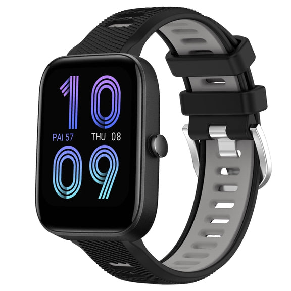 For Amazfit Pop 20mm Cross Texture Two Color Silicone Steel Buckle Watch Band(Black+Grey)